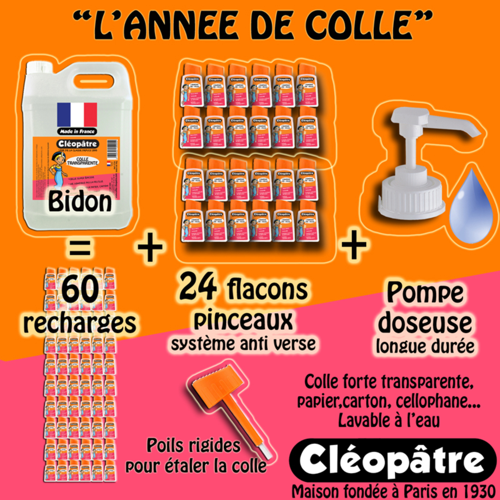 CLÉOPATRE COLLE TRANSPARENTE SCHOOLPACK 1 AN DE COLLAGE POUR LA