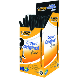 BIC CRISTAL FINE BOÎTE 50 STYLOS BILLE NOIR