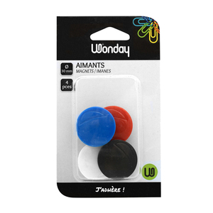 4 AIMANTS RONDS COLORIS ASSORTIS Ø30MM