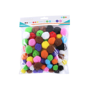 100 POMPONS À TROUS TAILLES ET COLORIS ASSORTIS