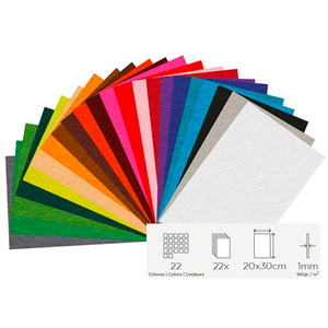 22 COUPONS FEUTRINE 30X45CM COLORIS ASSORTIS