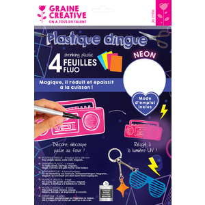 4 FEUILLES PLASTIQUE DINGUE FLUO 20x26CM