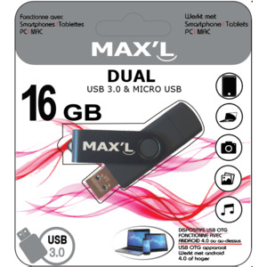 CLÉ USB 16Go DUAL MICRO USB/USB